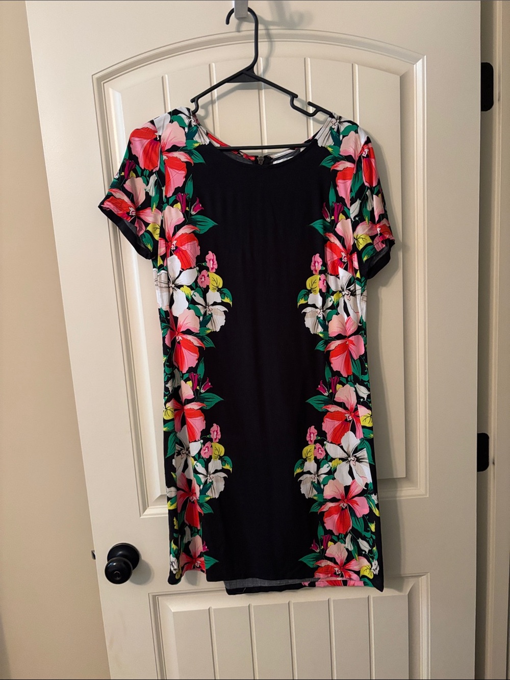 Old Navy Black Mini Dress with Pink & White Floral Panels